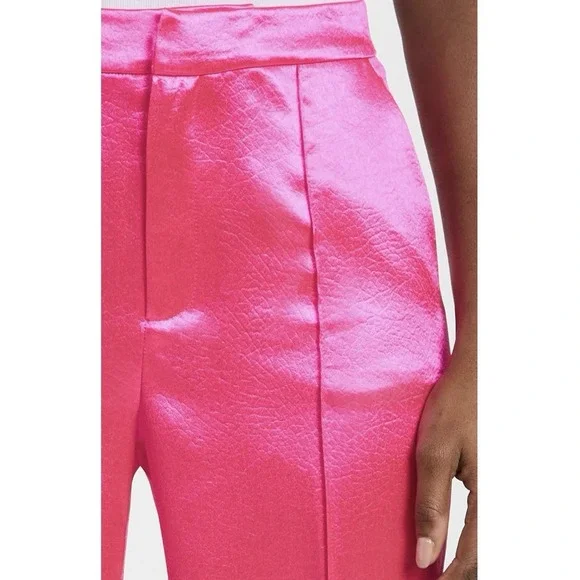 NEW Cinq à Sept $365 Ultra Pink Satin Karis Pants Straight Leg Mid Rise Sz 2 XS - Picture 3 of 7
